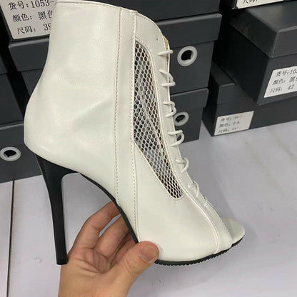 Funki Findz | Boots | Women's Open Toe Lace Up Granny Boots