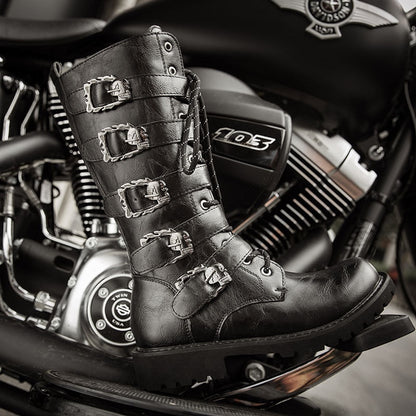 Funki Findz | Boots | Men's Buckle Strap Mid-Calf Gothic Boots