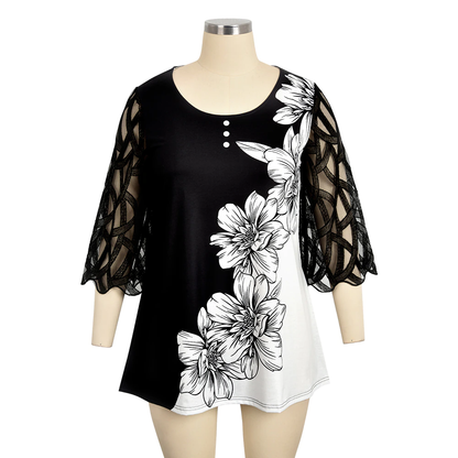 Funki Findz | Shirts | Women's Plus Splice Flower Print Blouse