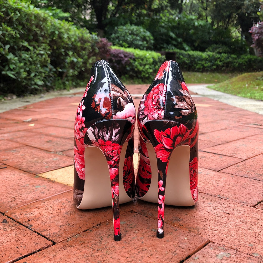 Funki Findz | Shoes | Women's Glossy Floral Print High Stilettos
