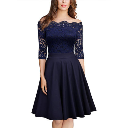 Funki Findz | Dresses | Women's Elegant Lace Chiffon Midi Dress