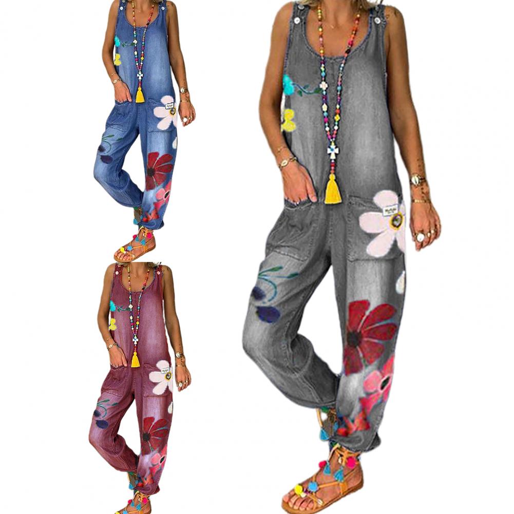 Funki Findz | Pants | Women's Boho Denim Flower Print Romper