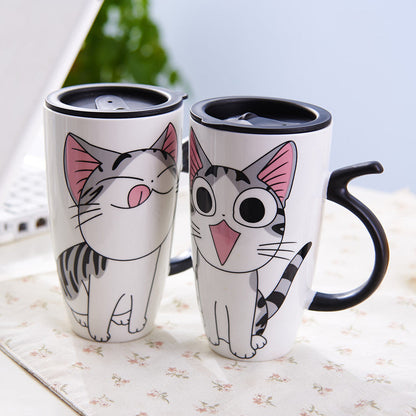 Funki Findz | Mugs | Large Ceramics Cat Mug | Spoon Lid | 20oz