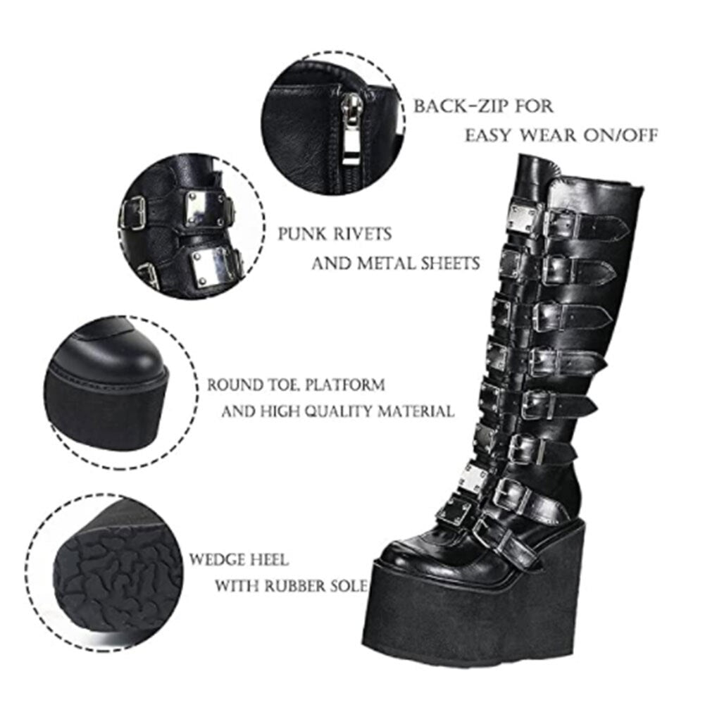 Funki Findz | Boots | Women's High Platform Wedge Buckle Boot