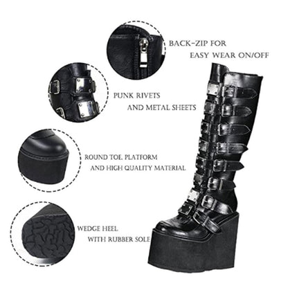 Funki Findz | Boots | Women's High Platform Wedge Buckle Boot