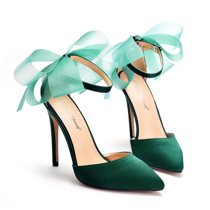 Funki Findz | Shoes | Women's Chiffon Bow Silk Bridal Stilettos