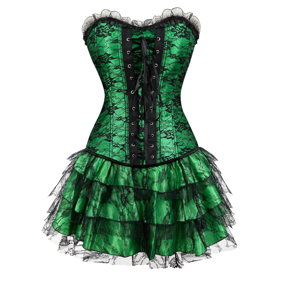 Funki Findz | Dresses | Women's Gothic Satin Lace Corset Dress