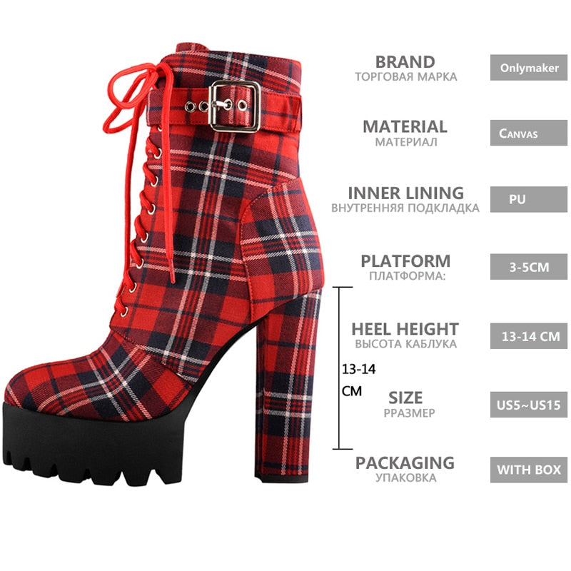 Funki Findz | Boots | Women's Plaid Buckle Strap Ankle Boots