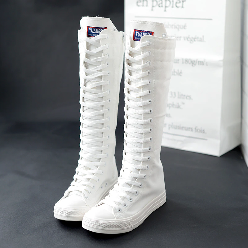 Funki Findz | Boots | Women's Lace Up Canvas Knee High Boots