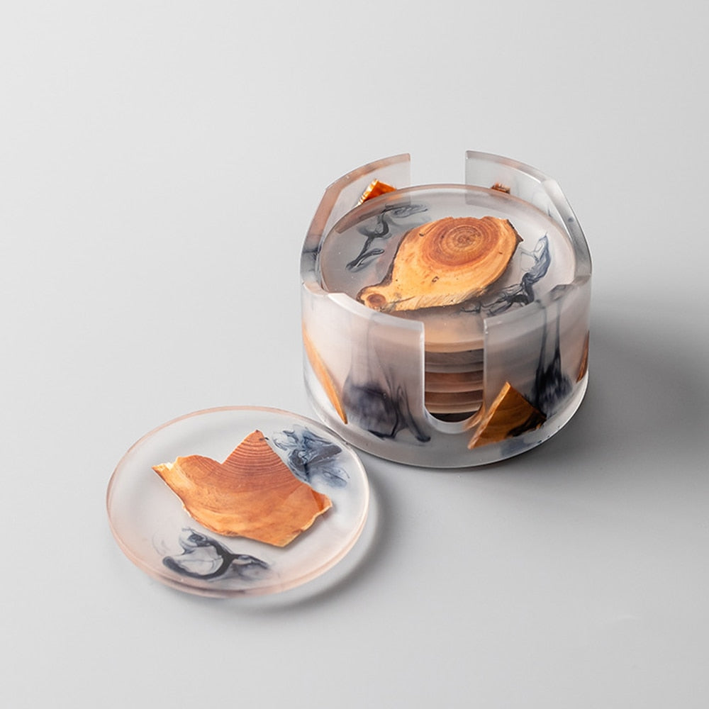 Funki Findz | Coasters | Pine Wood Resin Drink Coasters 6 Pcs