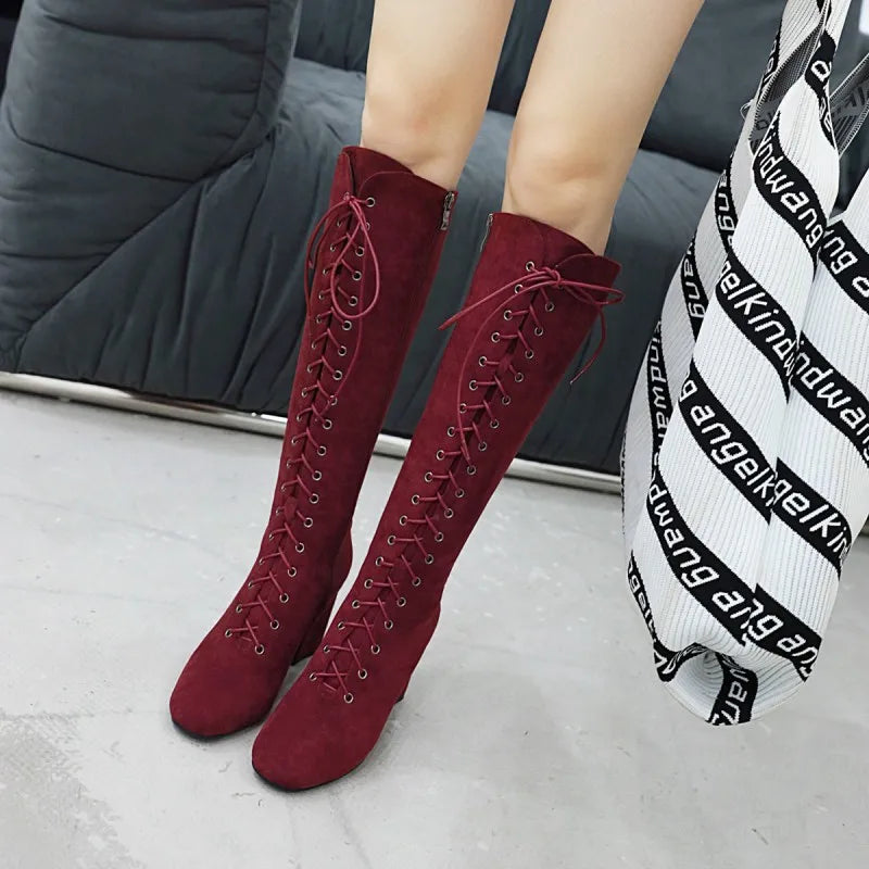 Funki Findz | Boots | Women's Suede Lace Up Knee High Boots
