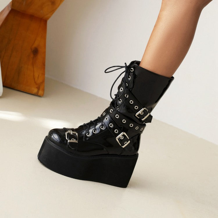Funki Findz | Boots | Women's Buckle Wedge Platform Boots
