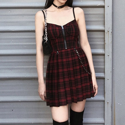 Funki Findz | Dresses | Women's Gothic Plaid Pleated Dress