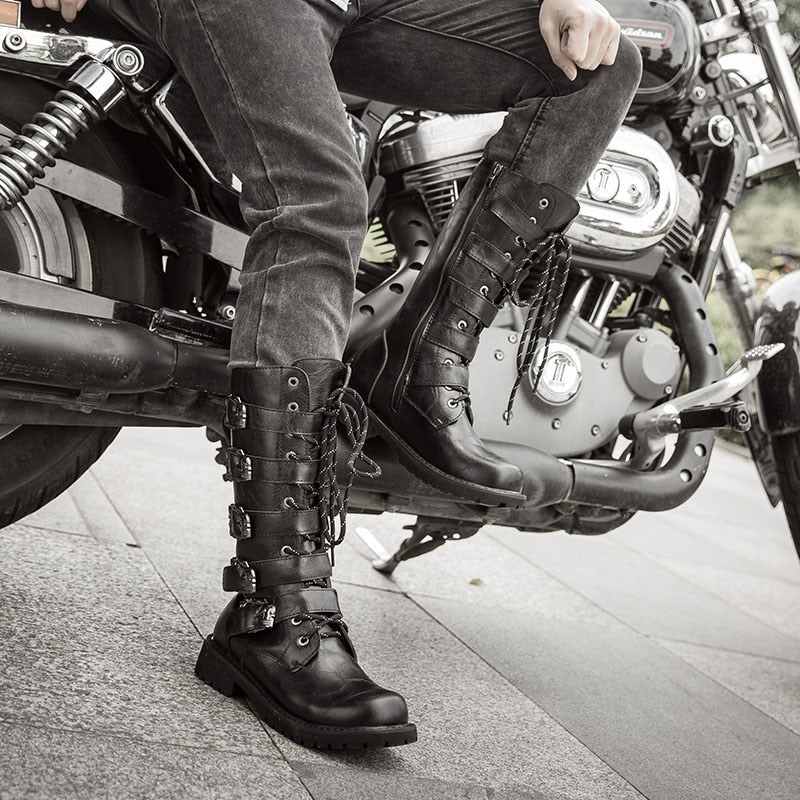Funki Findz | Boots | Men's Buckle Strap Mid-Calf Gothic Boots