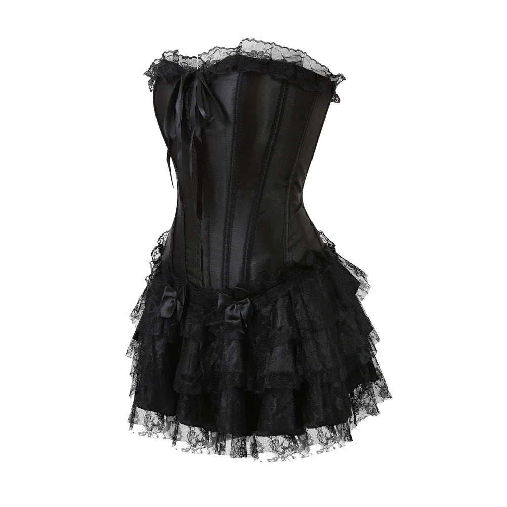 Funki Findz | Dresses | Women's Gothic Satin Lace Corset Dress