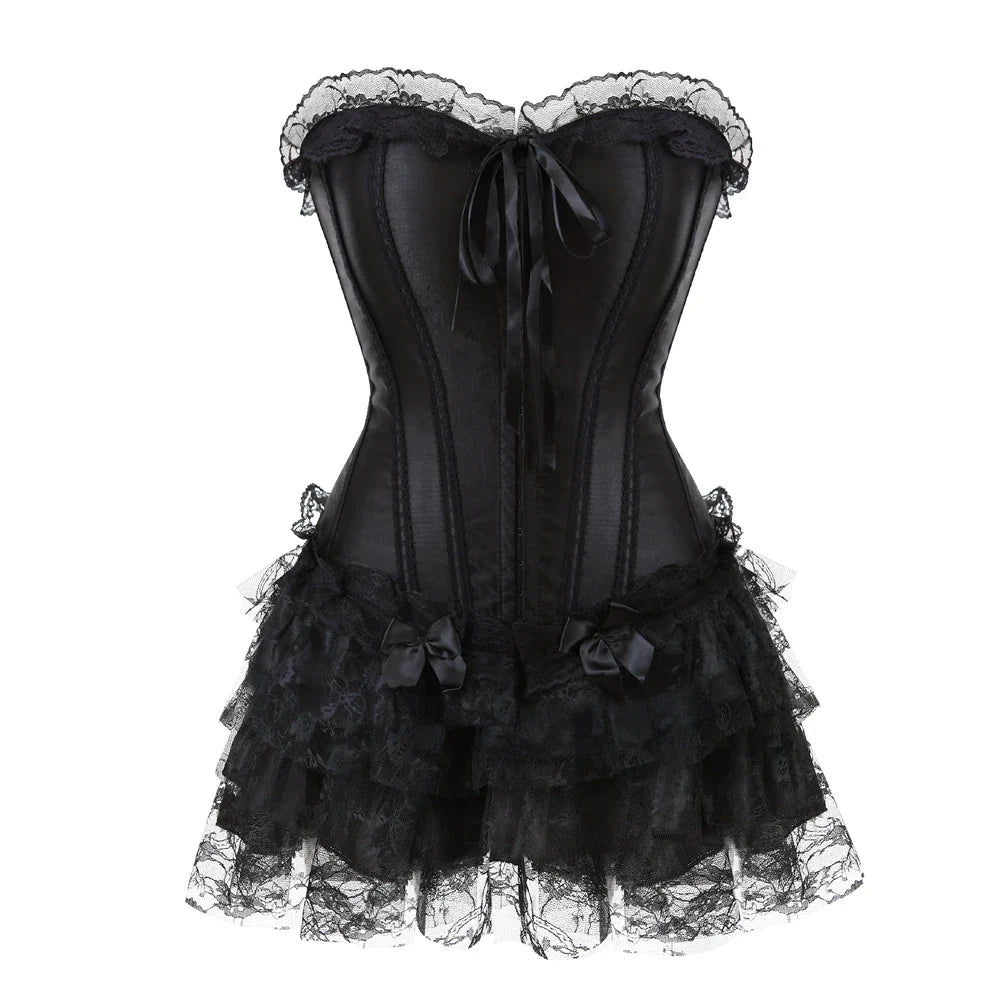Funki Findz | Dresses | Women's Gothic Satin Lace Corset Dress