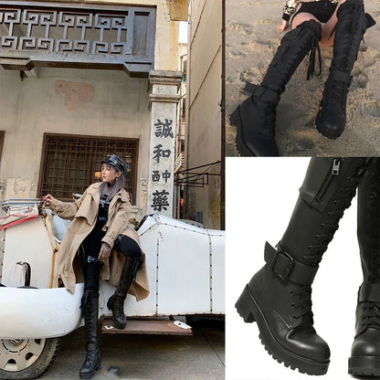 Funki Findz | Boots | Women's Knee High Goth Zip Pouch Boots