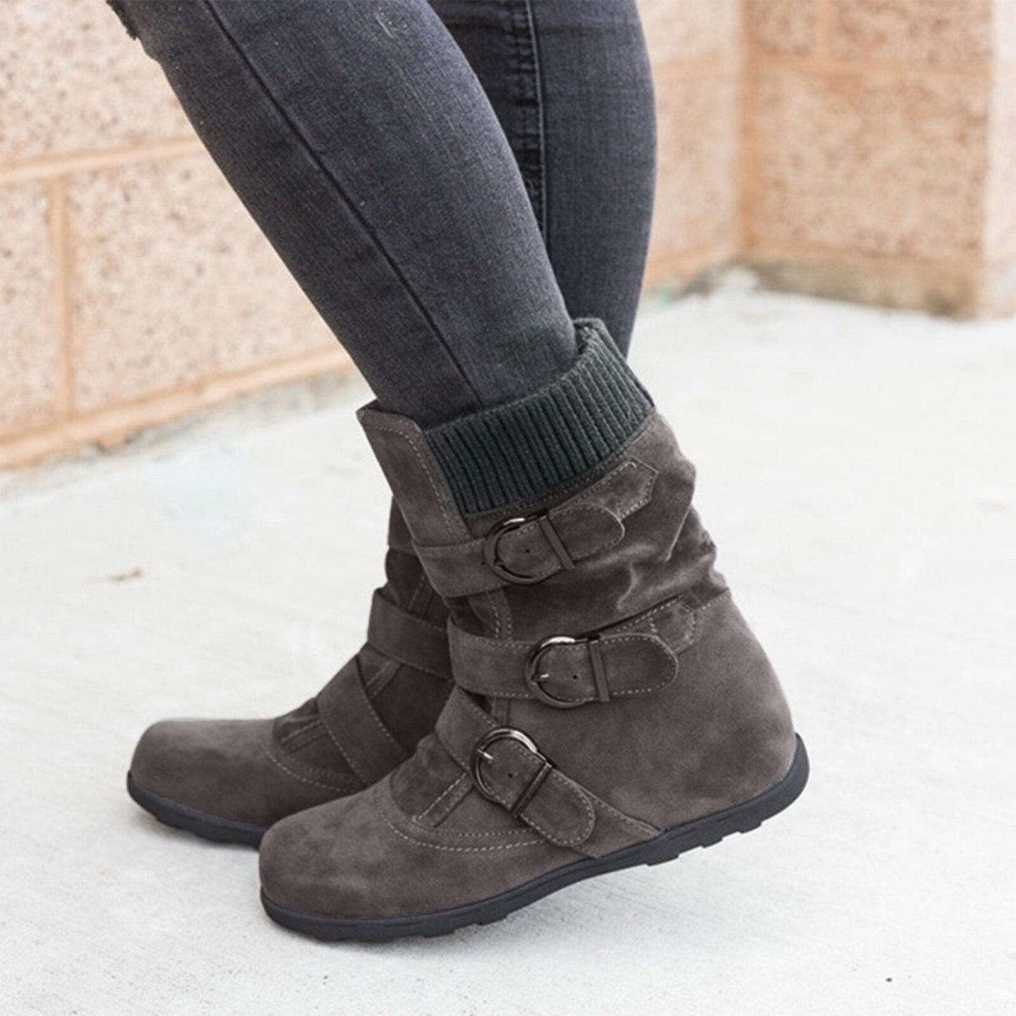 Funki Findz | Boots | Women's Buckled Suede Snow Ankle Boots