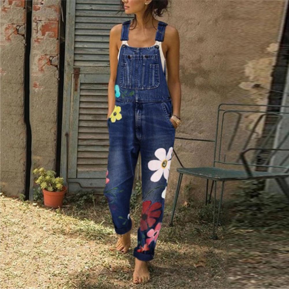 Funki Findz | Pants | Women's Floral Denim Suspender Overalls