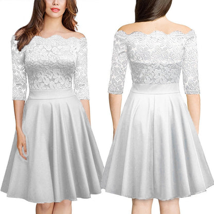 Funki Findz | Dresses | Women's Elegant Lace Chiffon Midi Dress