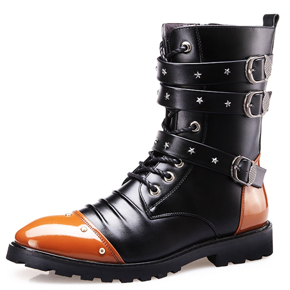 Funki Findz | Boots | Men's Punk Rivet Buckle Motorcycle Boots