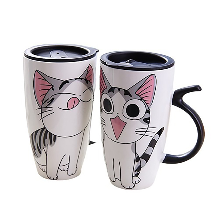 Funki Findz | Mugs | Large Ceramics Cat Mug | Spoon Lid | 20oz