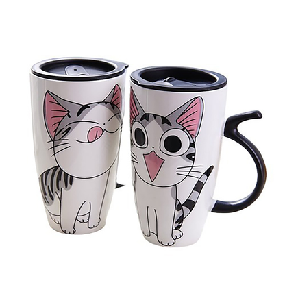 Funki Findz | Mugs | Large Ceramics Cat Mug | Spoon Lid | 20oz