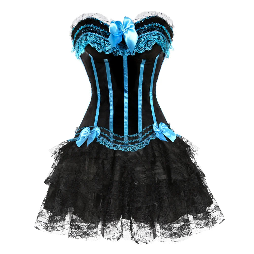 Funki Findz | Dresses | Women's Gothic Satin Lace Corset Dress