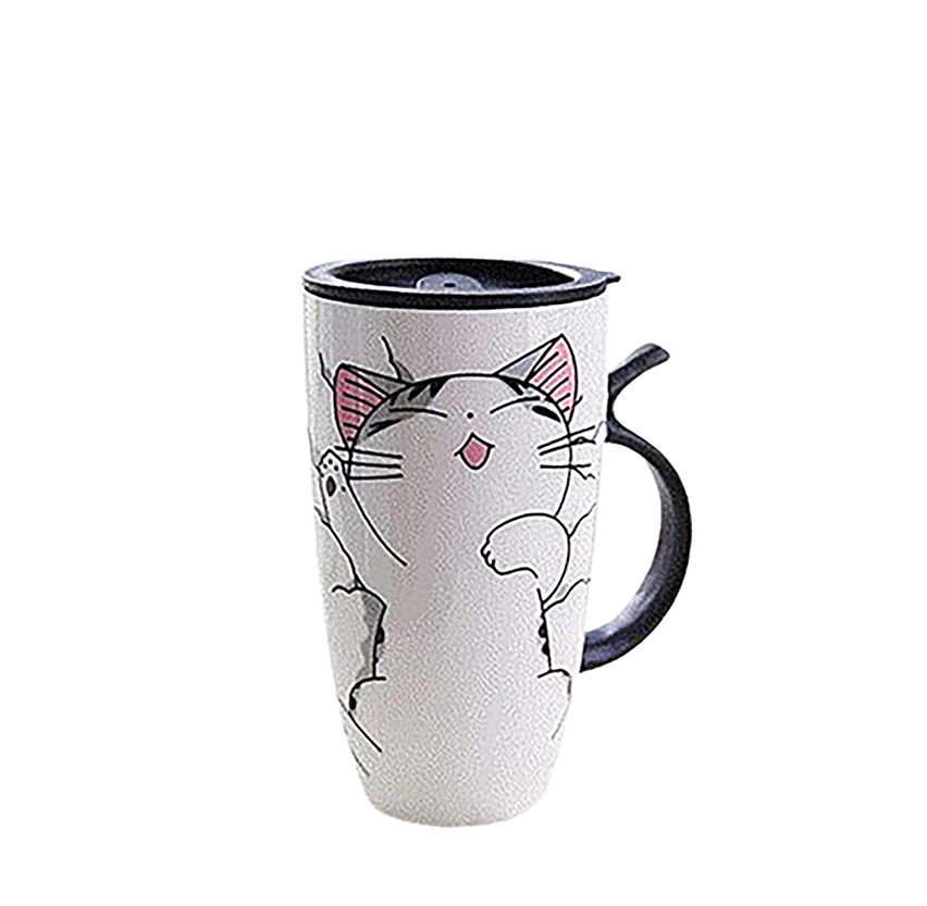 Funki Findz | Mugs | Large Ceramics Cat Mug | Spoon Lid | 20oz