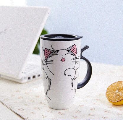 Funki Findz | Mugs | Large Ceramics Cat Mug | Spoon Lid | 20oz