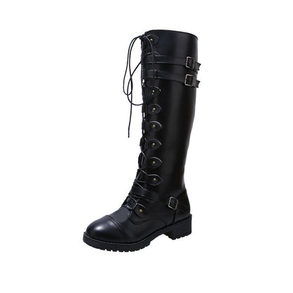 Funki Findz | Boots | Women's Roman Lace Up High Flat Boots