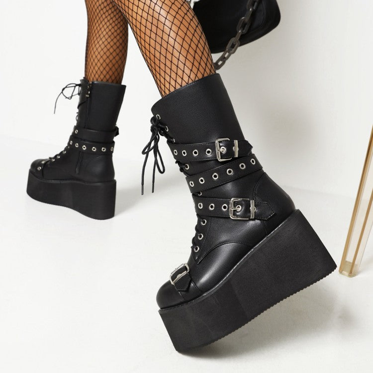 Funki Findz | Boots | Women's Buckle Wedge Platform Boots