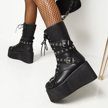 Funki Findz | Boots | Women's Buckle Wedge Platform Boots