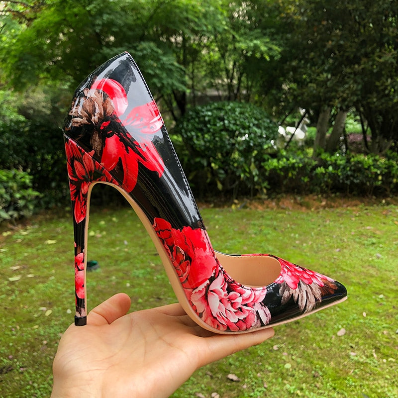 Funki Findz | Shoes | Women's Glossy Floral Print High Stilettos
