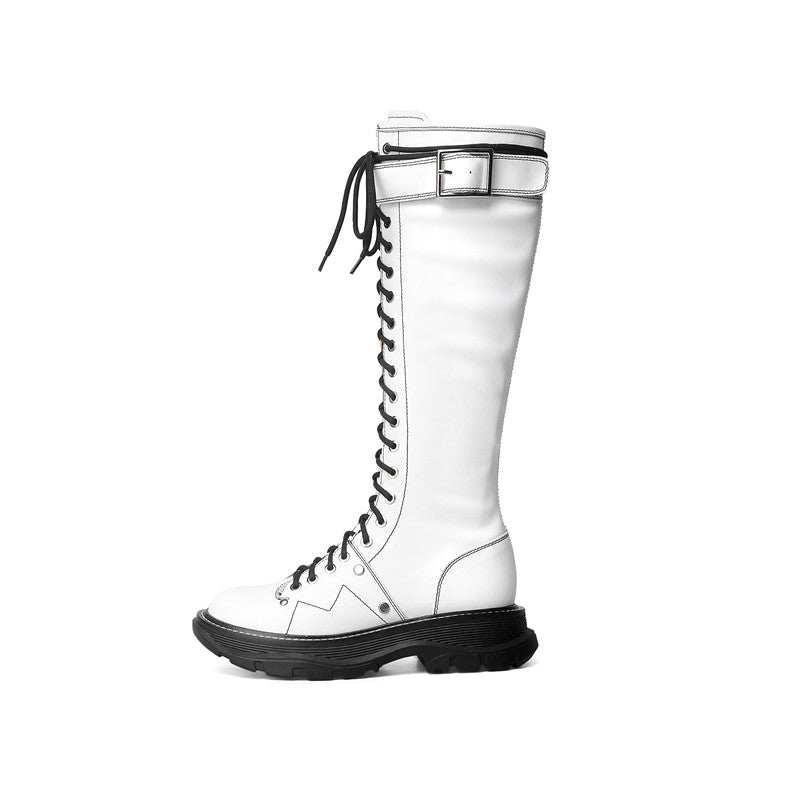 Funki Findz | Boots | Women's White Knee High Lace Up Boots