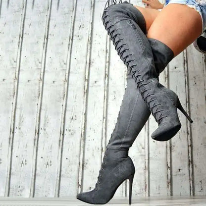 Funki Findz | Boots | Women's Over Knee Lace Up Stiletto Boots