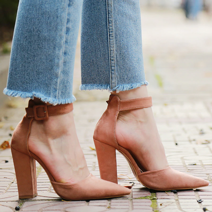 Funki Findz | Shoes | Women's High Block Heel Flock Party Shoe