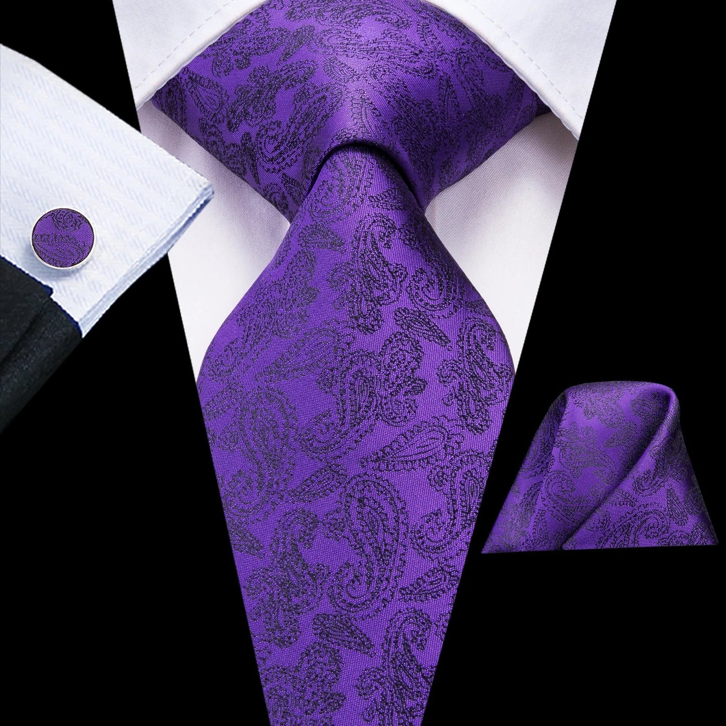 Funki Findz | Neckties | Men's Purple Silk Wedding 3Pcs Tie Set