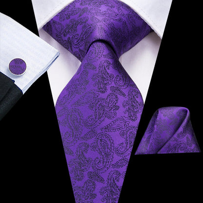 Funki Findz | Neckties | Men's Purple Silk Wedding 3Pcs Tie Set