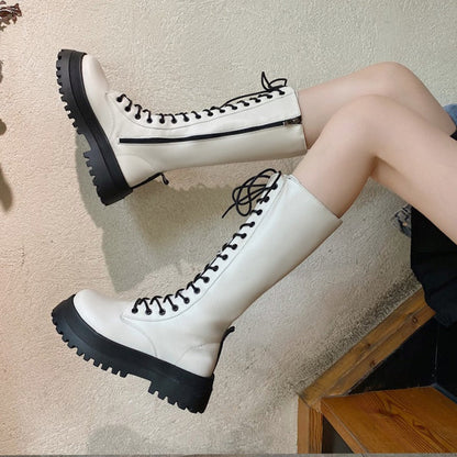 Funki Findz | Boots | Women's White Gothic Punk Lace Up Boots