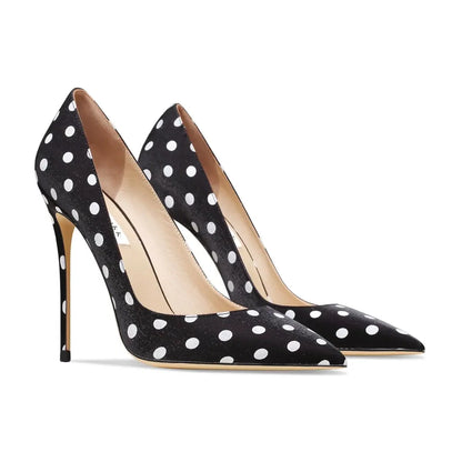 Funki Findz | Shoes | Women's Silk Polka Dot Pointed Toe Heels