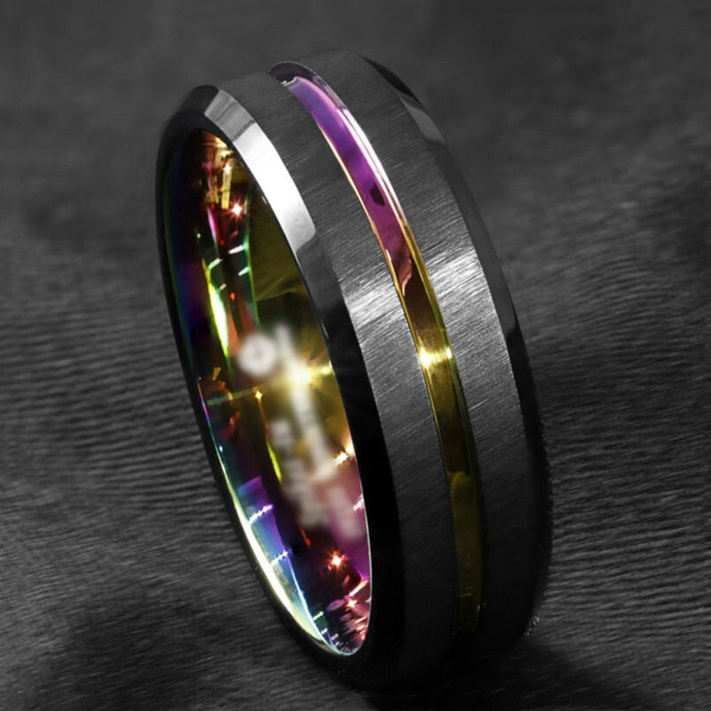Funki Findz | Rings | Unisex Black Silver Rainbow Wedding Ring