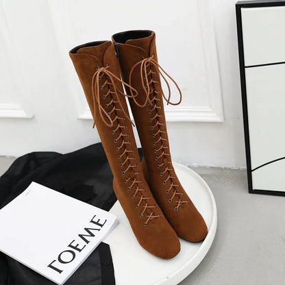 Funki Findz | Boots | Women's Suede Lace Up Knee High Boots