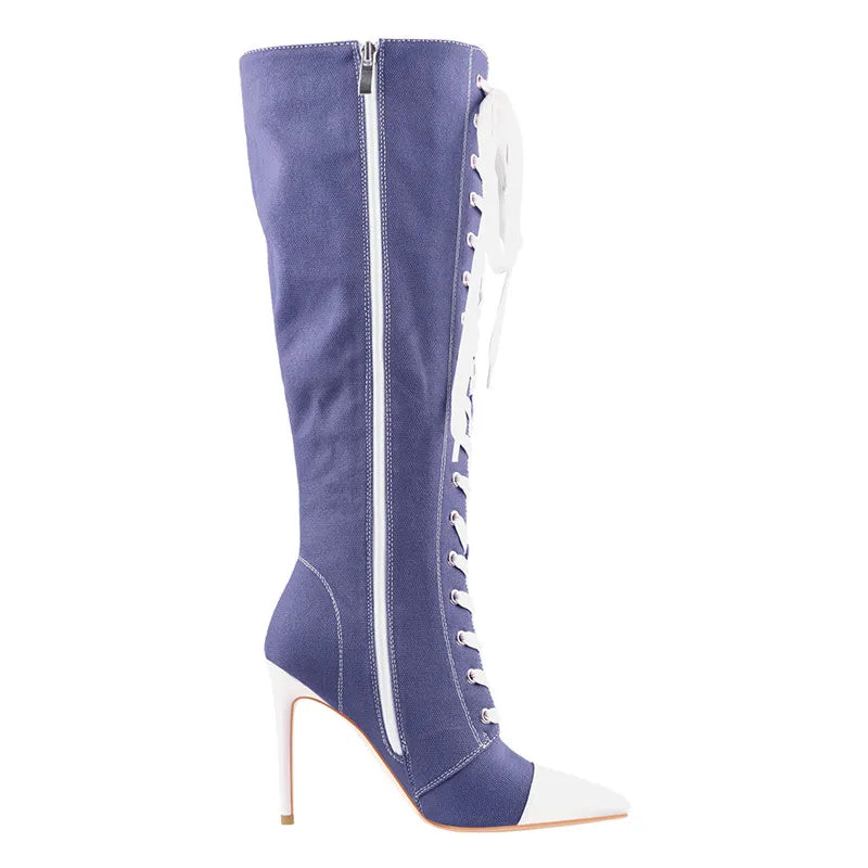 Funki Findz | Boots | Women's Lace Up Canvas Stiletto Boots