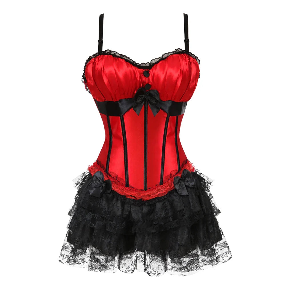 Funki Findz | Dresses | Women's Gothic Satin Lace Corset Dress