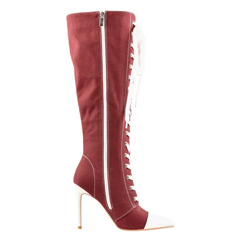 Funki Findz | Boots | Women's Lace Up Canvas Stiletto Boots