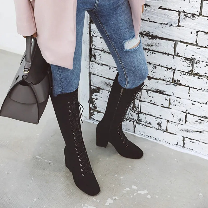 Funki Findz | Boots | Women's Suede Lace Up Knee High Boots