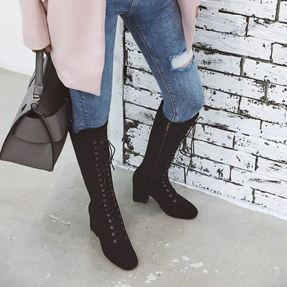 Funki Findz | Boots | Women's Suede Lace Up Knee High Boots