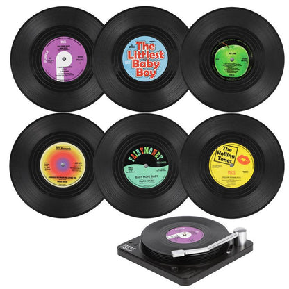 Funki Findz | Coasters | Vinyl Record Coasters and Holder 6 Pcs