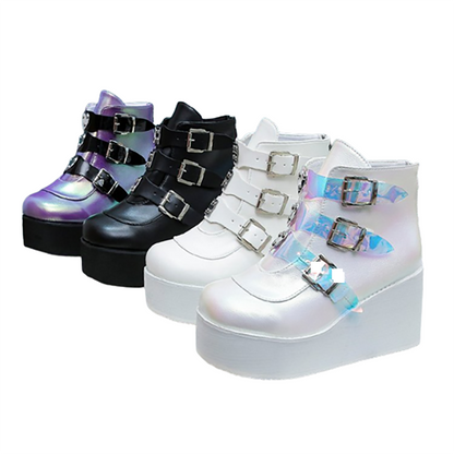 Funki Findz | Boots | Women's Buckle Strap Wedge Ankle Boots